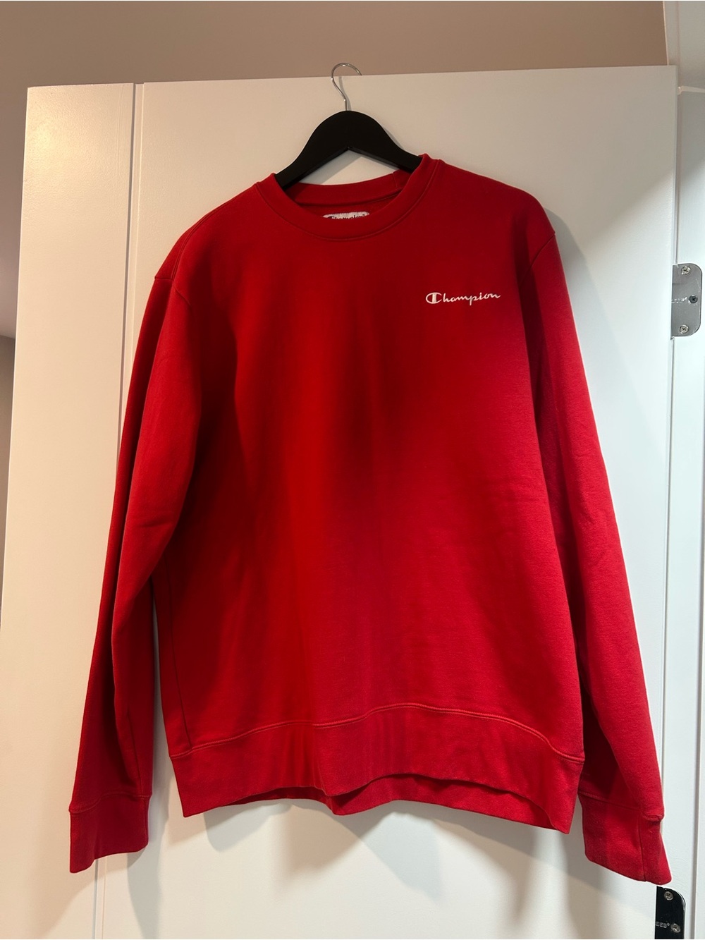 Champion Men’s Red Crewneck Sweatshirt with Script Logo